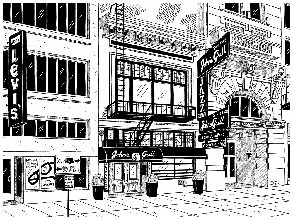 Julia Wertz Prints Collection 2023 Art Julia Wertz San Francisco Johns Grill - 11x15