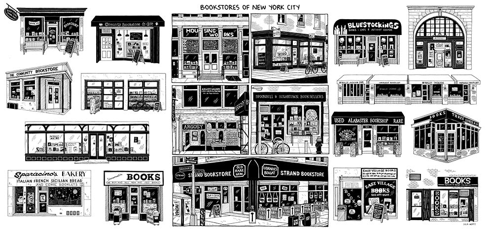 Cityscape Prints Art Julia Wertz Bookstores of NYC - 17x36