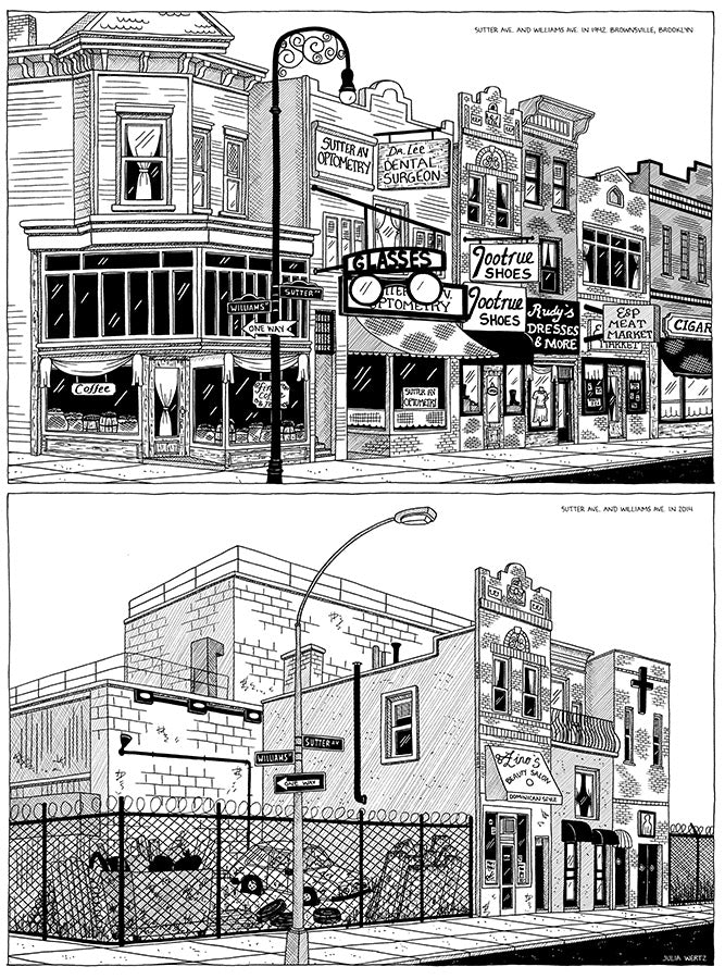 Cityscape Prints Art Julia Wertz Brownville Brooklyn Then & Now - 12x16
