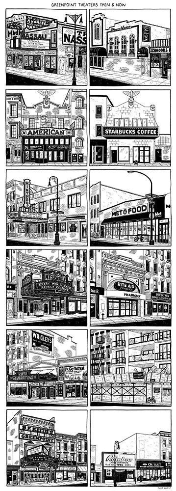 Cityscape Prints Art Julia Wertz Greenpoint Theaters - 11x31