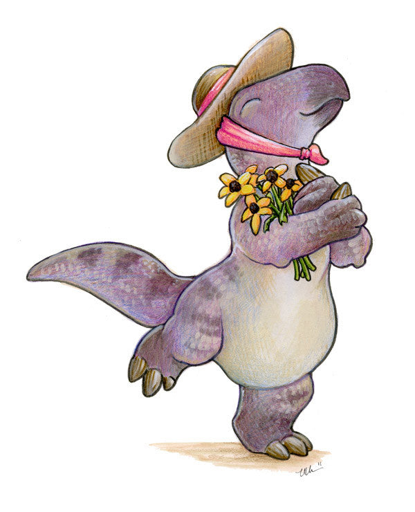 Saurian Sweethearts Prints by Ursula Vernon Art Red Wombat Iguanadon Gardener - 12x16 ($14)