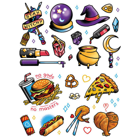 Witches N' Food Temporary Tattoos - Two Sheets! Stickers Kate Leth