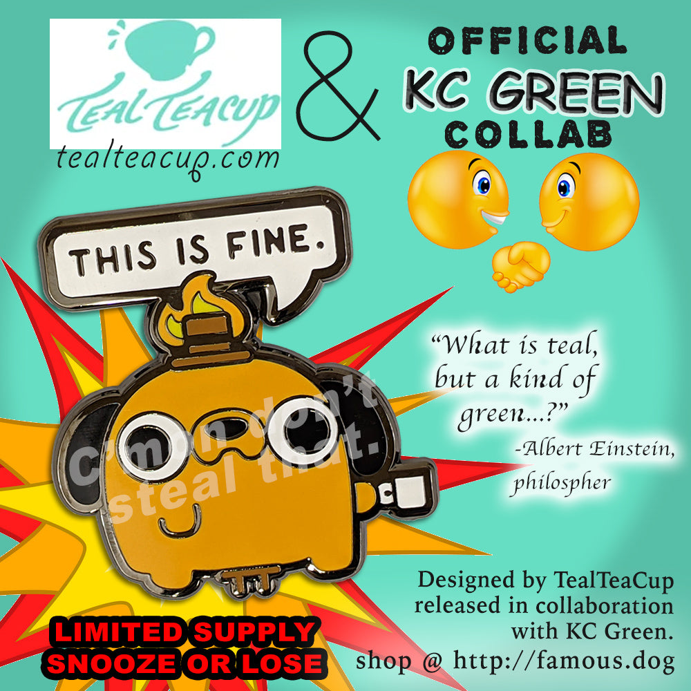 This is Fine Question Hound TealTeacup Pin Pins and Patches KC Green