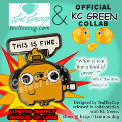 This is Fine Question Hound TealTeacup Pin Pins and Patches KC Green